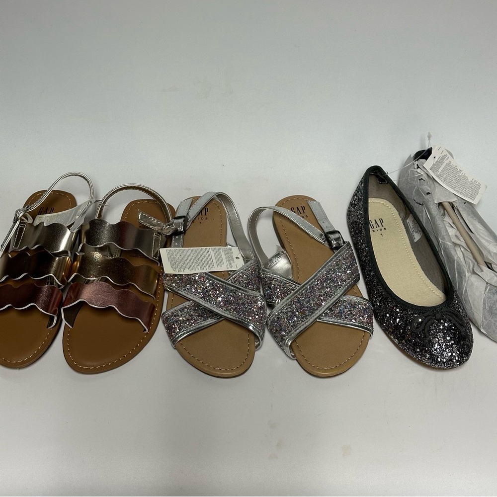(2) GAP Kids Sandals and (1) Ballet Flats Sz 1 NWT Lot